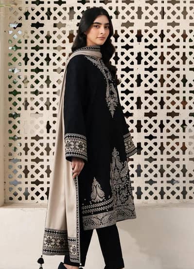 Brand New Black Embroidered 3-Piece Lawn Suit Unstitched