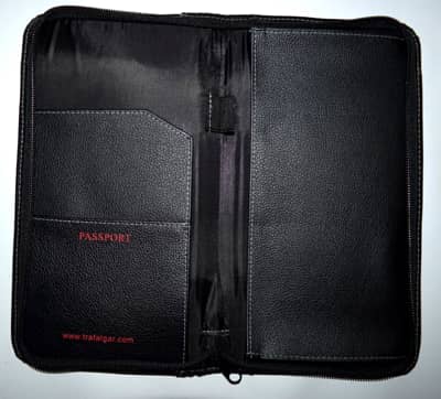 Trafalgar Black Faux Leather Zipped Passport Wallet Travel bag Umra h