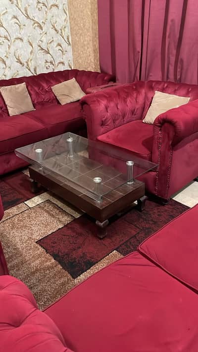 sofa set with rug nd curtains