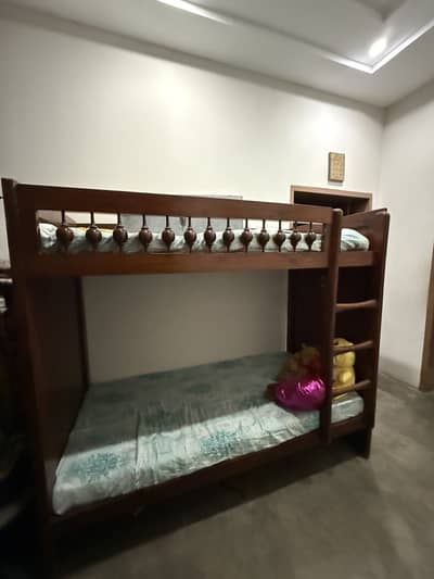 Solid Wooden Double Bunk Bed with Ladder | Kids/Adults Bed