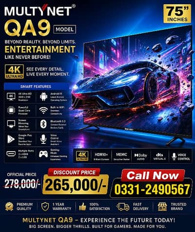 MULTYNET OFFICIAL WARRANTY 75 INCHES SMART GOOGLE LED TV