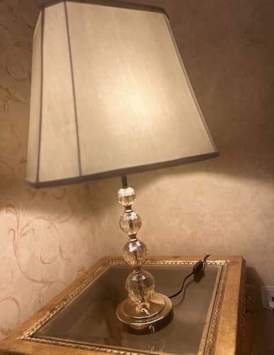 Pair of Elegant Crystal Table Lamps with Fabric Shades