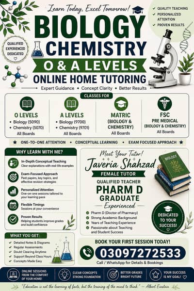 Female tutor for Biology and chemistry