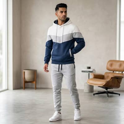 men's color block hoodie & sweatpants set
