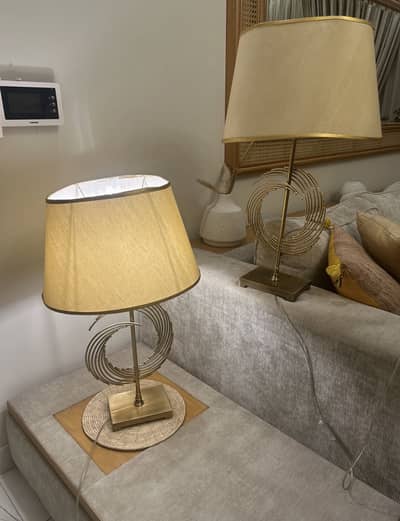 Pair of Modern Gold Table Lamps with Fabric Shades