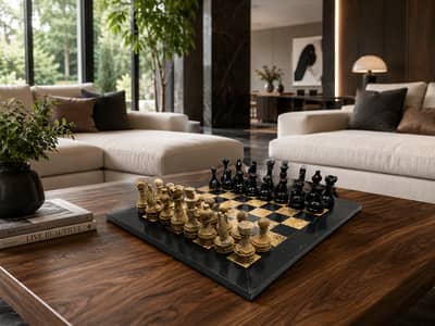 Luxury Handmade Black & Coral Marble Chess Set 15" | Premium Stone Che