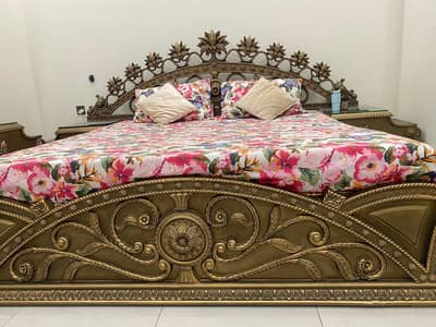 King Size Carved Bed with Dressing Side tables