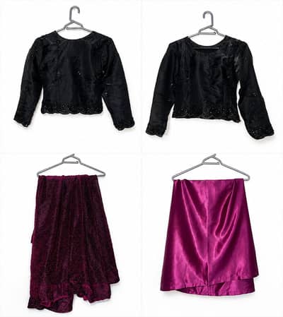 Black Sequin Top + Magenta 3-Piece Set moonlight Saree