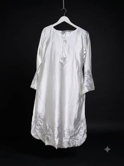 White Silver Embroidered 3-Piece Suit (Shalwar Kameez and dupatta)