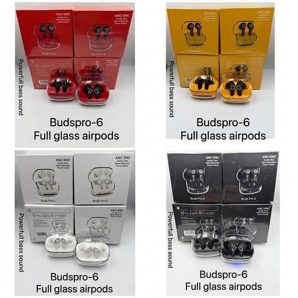 Buds 6 Full Glass Wireless Airpods ENC & Powerful Bass Sound