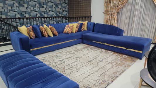 Royal blue L shaped sofa