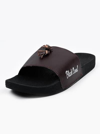 Men Black tussle slides slipper PU leather comfort