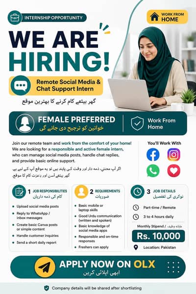 Remote Social Media & Chat Support Intern – Female Preferred