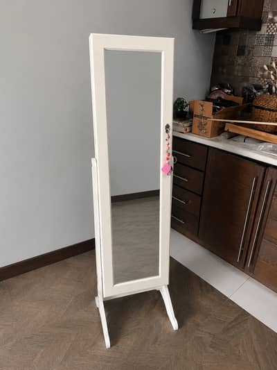 Standing Jewelry Organizer Cabinet with Full Length Mirror | Lock