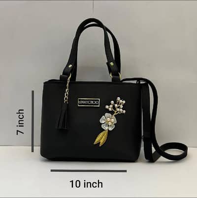 Block stylish jimmy choo hand bag  with floral  brooch -10/7 inch