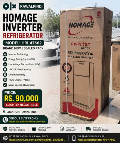 Brand New Homage 18 CFT Inverter Refrigerator | HRI-47662 | Sealed Pa