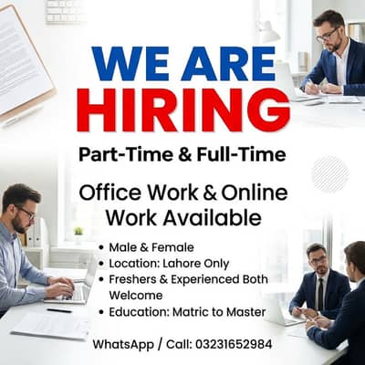 PART TIME AND ONLINE WORK IS AVAILABLE FOR MALES AND FEMALES