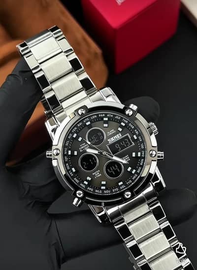 Skmei 1389 dual time Analog Digital Stainless Steel