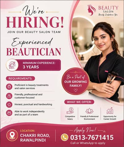 We need expert beautician for our new branch