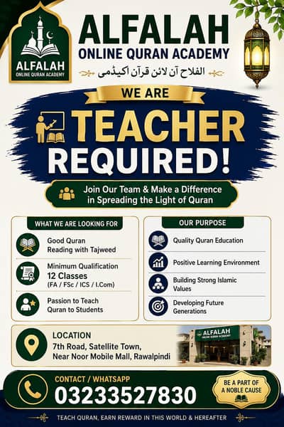 Quran Teacher Required – AlFalah Online Quran Academy