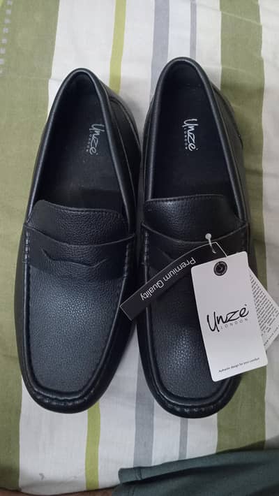 Brand New Unze London Men's Black Loafers – Size 42