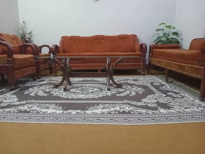 7-Seater Wooden Sofa Set with Center Table for Sale