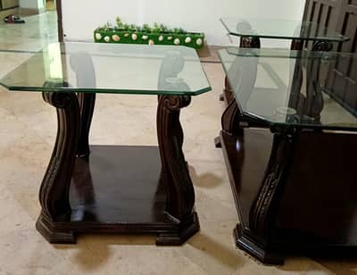 Solid Pure Wood Center Table with 2 Side Tables – in good Condition