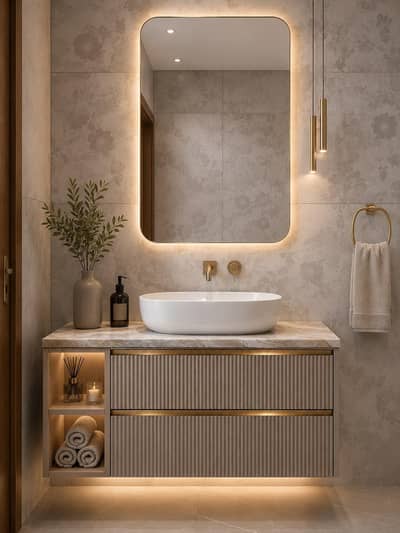 pvc bathroom vanity and looking mirar