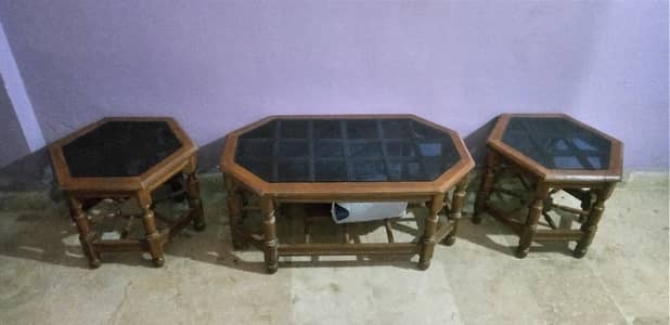 3 heavy wooden table set with it's mirrors