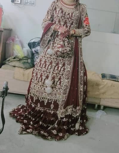 red mehroon farshi lehnga with long shirt