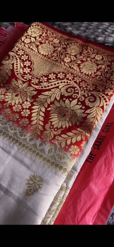 Indian Red and white Banarsi Saree For sale