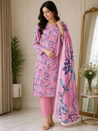 3pc lawn suit available hai