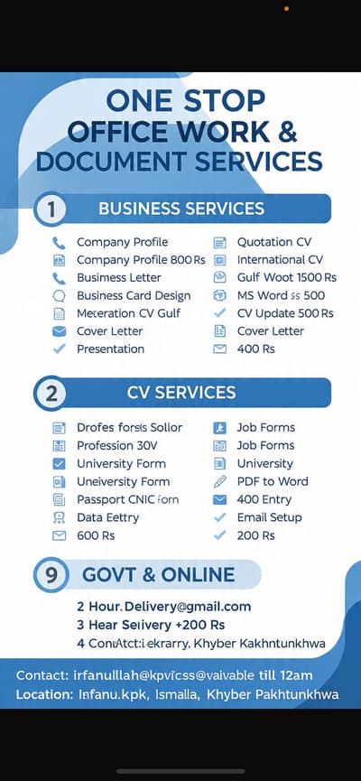 CV, Office Work, Typing, Form Filling, Peshawar