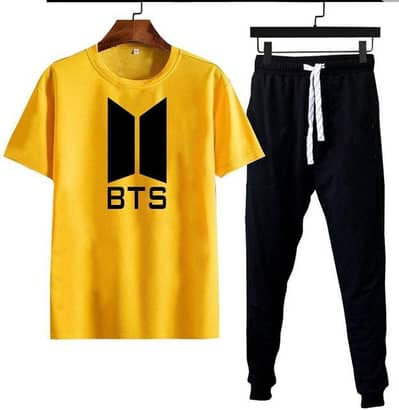 Men cotton track suit yellow bts logo black trousers medium to xl