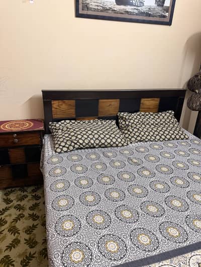 Double bed queen size with mattress and side table
