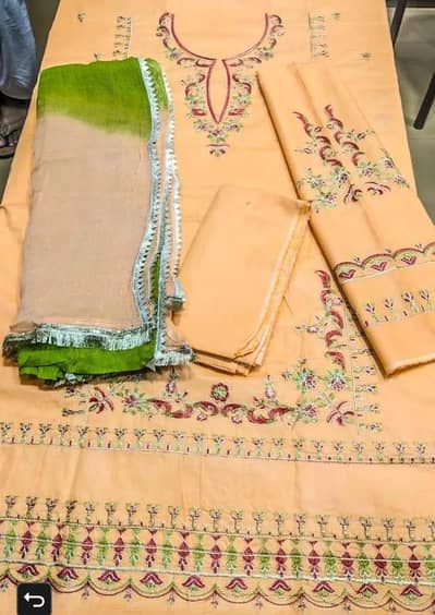 peach embroided lawn 3pcs set cash on delivery 