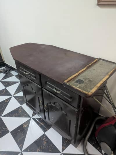 Dark Brown Wooden Ironing Table / Storage Cabinet