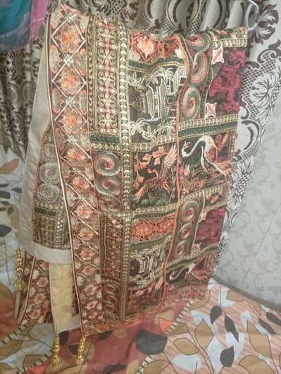 Heavy Zari Embroidered Bridal Shawl - Royal Mughal Design with Tassels