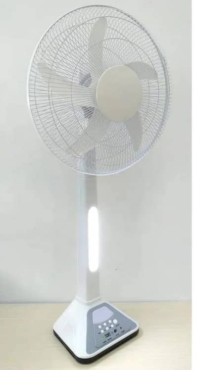 Rechargeable Pedistle Fan 16" - LED Light - USB Port - Solar Panel