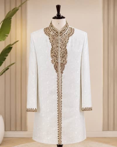 One-Time Used Premium Groom Sherwani – Cream – Size S