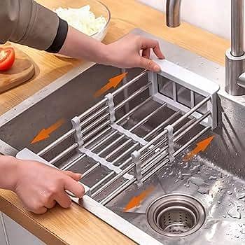 Expandable Stainless Steel Sink Organizer Rack | Space-Saving Dish Dr