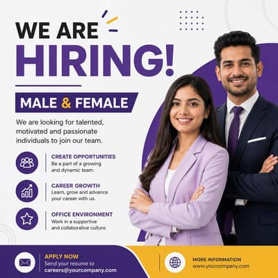Hiring male and female for online and work office