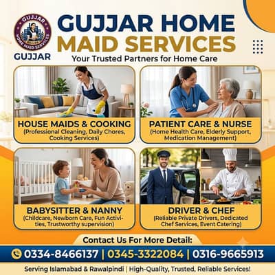 Patient Care, Nurse Staff, Driver, Maids, Cook ,House Maid, Babysitter