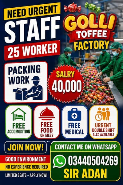 Staff required in goli toffee factory