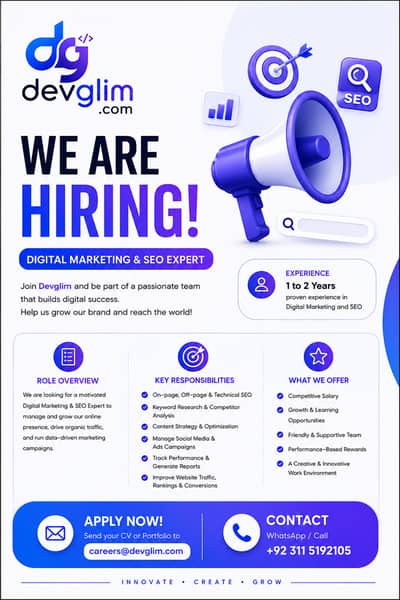 Hiring Digital Marketing & SEO Expert (1–2 Years Experience) | Devglim