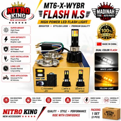 Nitro King MT6-X-WYBR Flash N. S LED Headlight | White & Yellow Dual