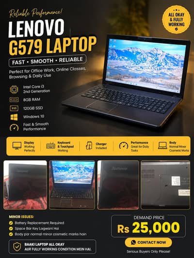 Lenovo G579 Laptop – Core i3 2nd Gen | 8GB RAM | 120GB SSD