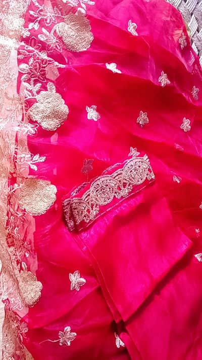 Red Embroidered Organza 3pc suit/Batar, wedding,party