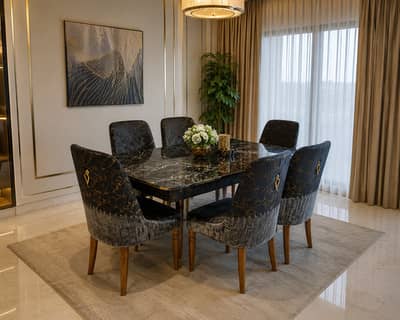 6 seater dining table/UV top table/restaurant dining set/cafe chairs
