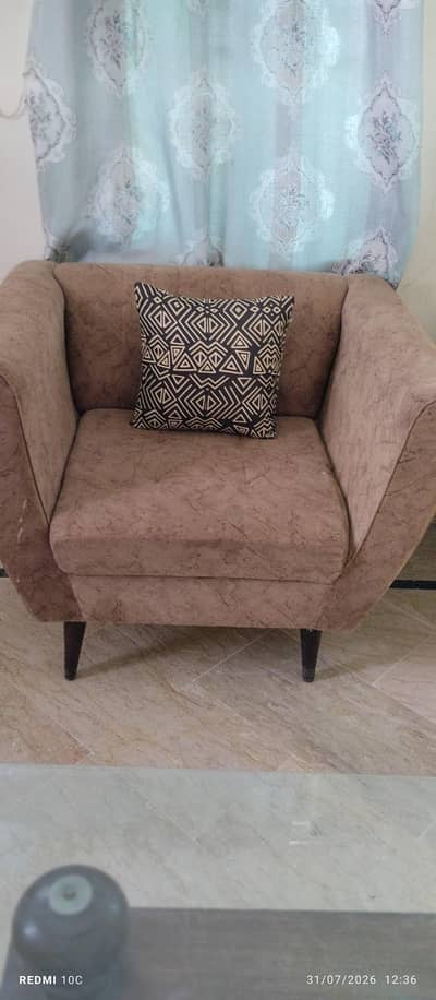 five seater sofa set with cushions golden brown Malai Velvet fabric